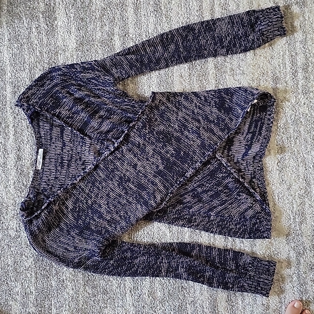 Women's blue and pink front wrap sweater
